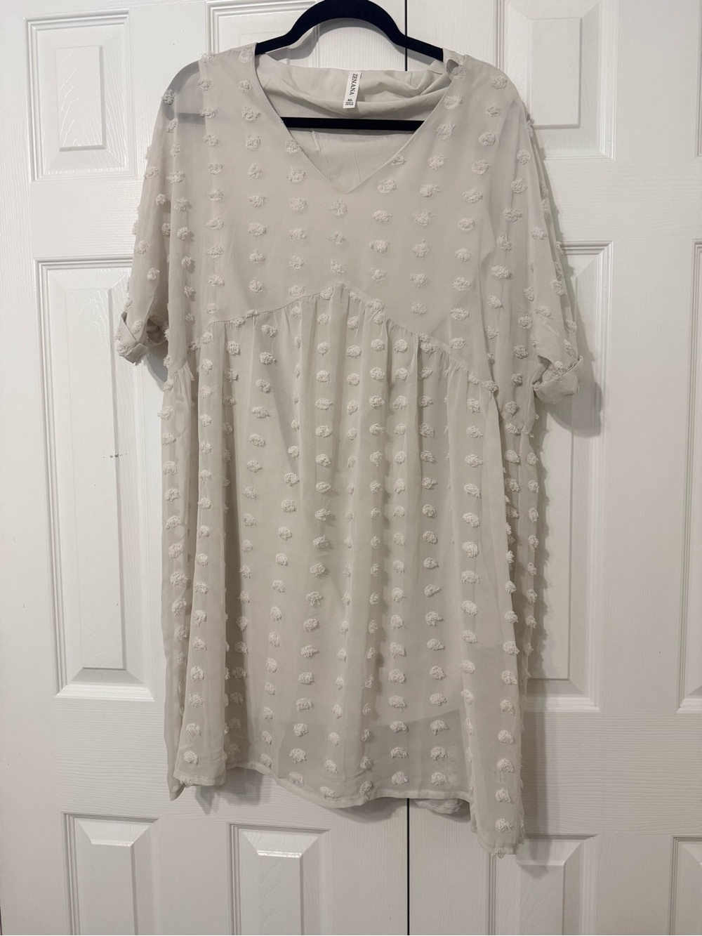 Zenana Outfitters Cream V-Neck Swiss Dot Dress